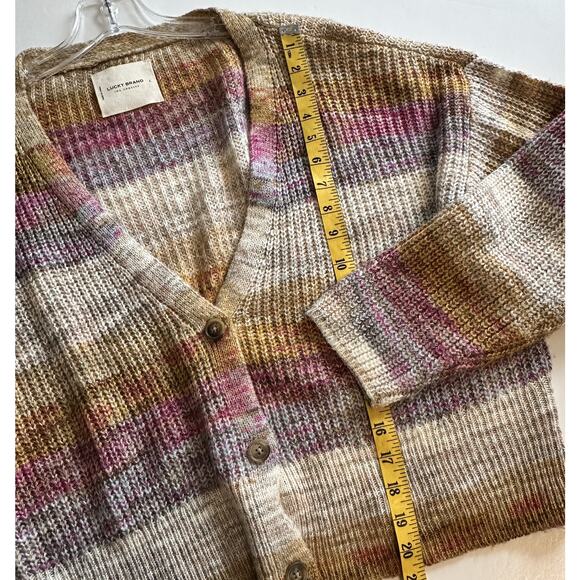 Lucky Brand V-Neck Button Cardigan Womens Large Multi Marl Ombre Stripe Topper - Picture 10 of 10